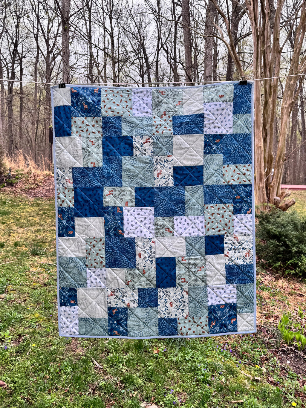 Navy Forest Baby Quilt