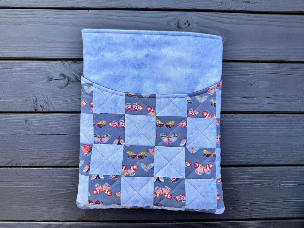 Blue Flutter Folk Quilted Patchwork XL Book or Tech Sleeve