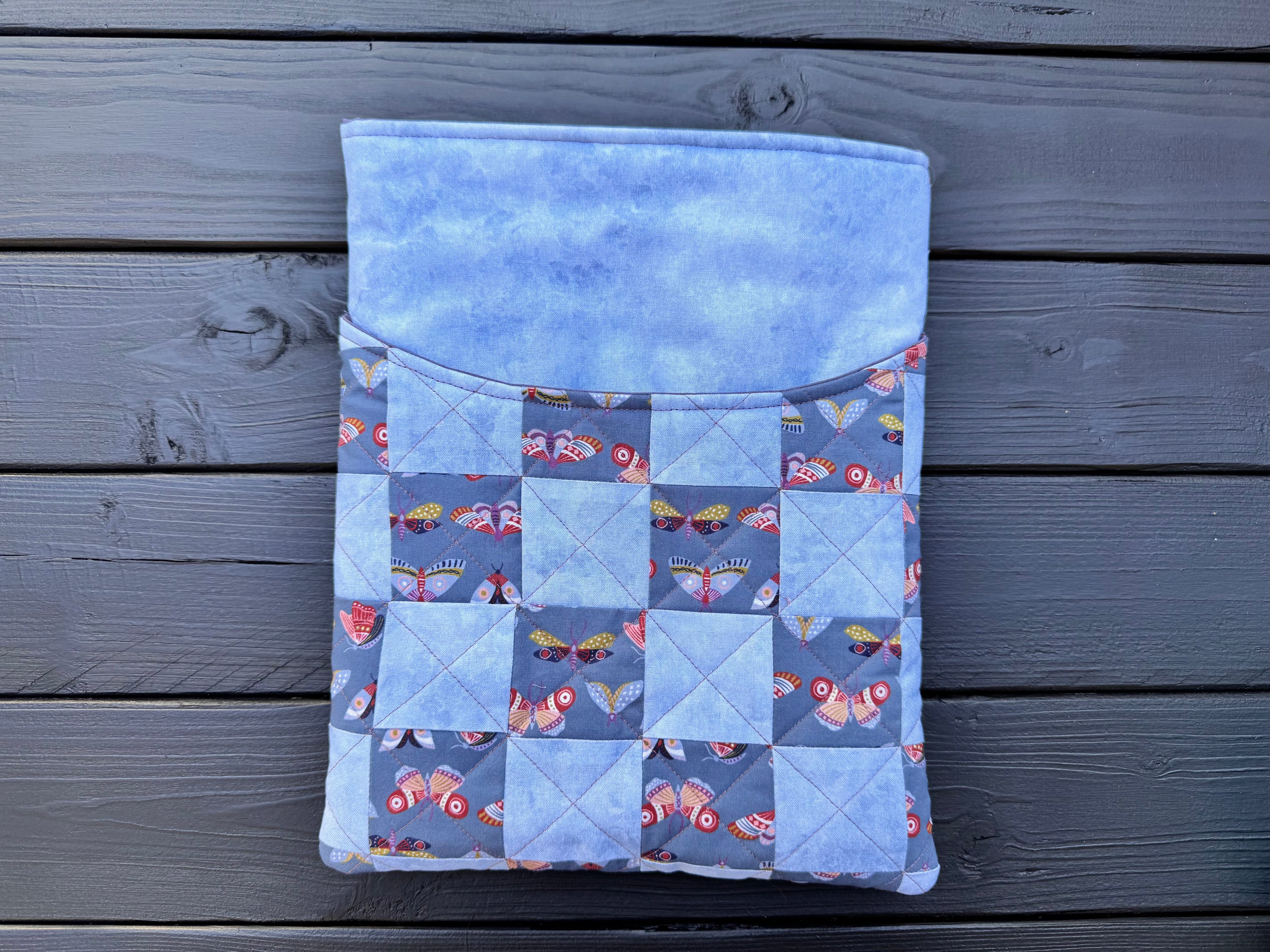 Blue Flutter Folk Quilted Patchwork XL Book or Tech Sleeve