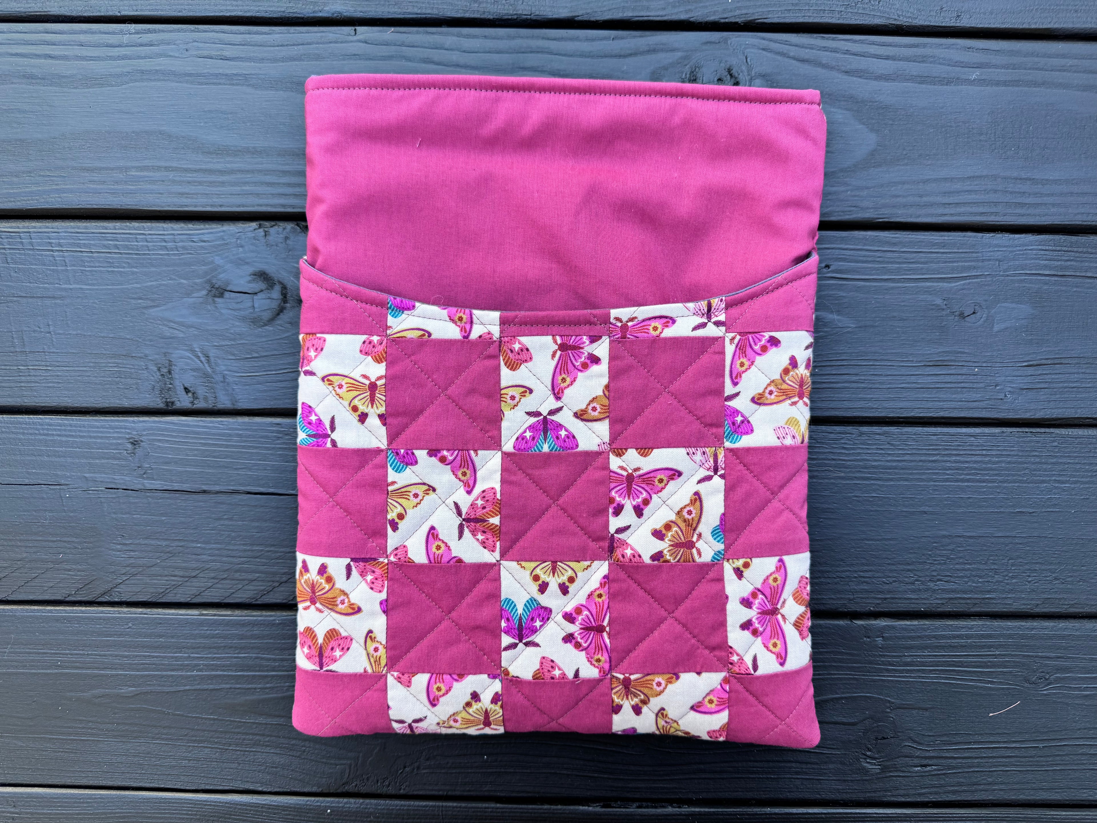 Pink Flutter Folk Quilted Patchwork XL Book or Tech Sleeve