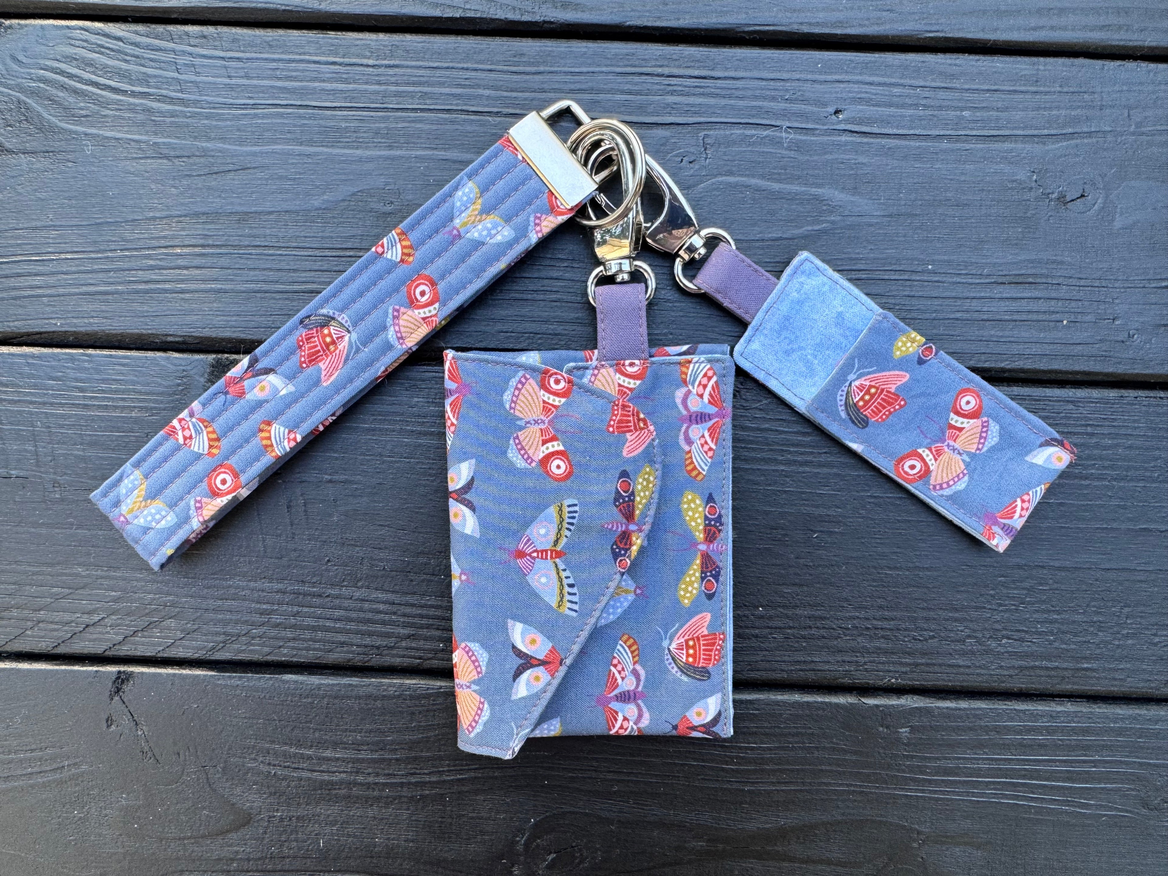 Blue Flutter Folk Wristlet Wallet Set