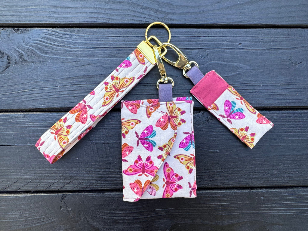 Pink Flutter Folk Wristlet Wallet Set