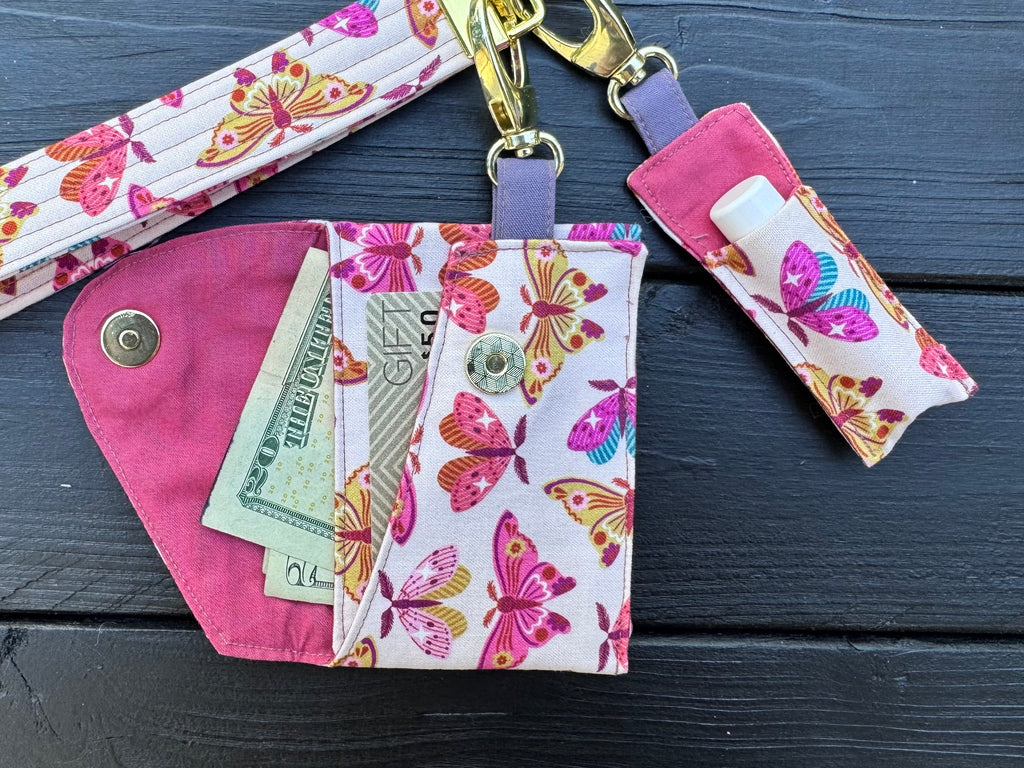 Pink Flutter Folk Wristlet Wallet Set