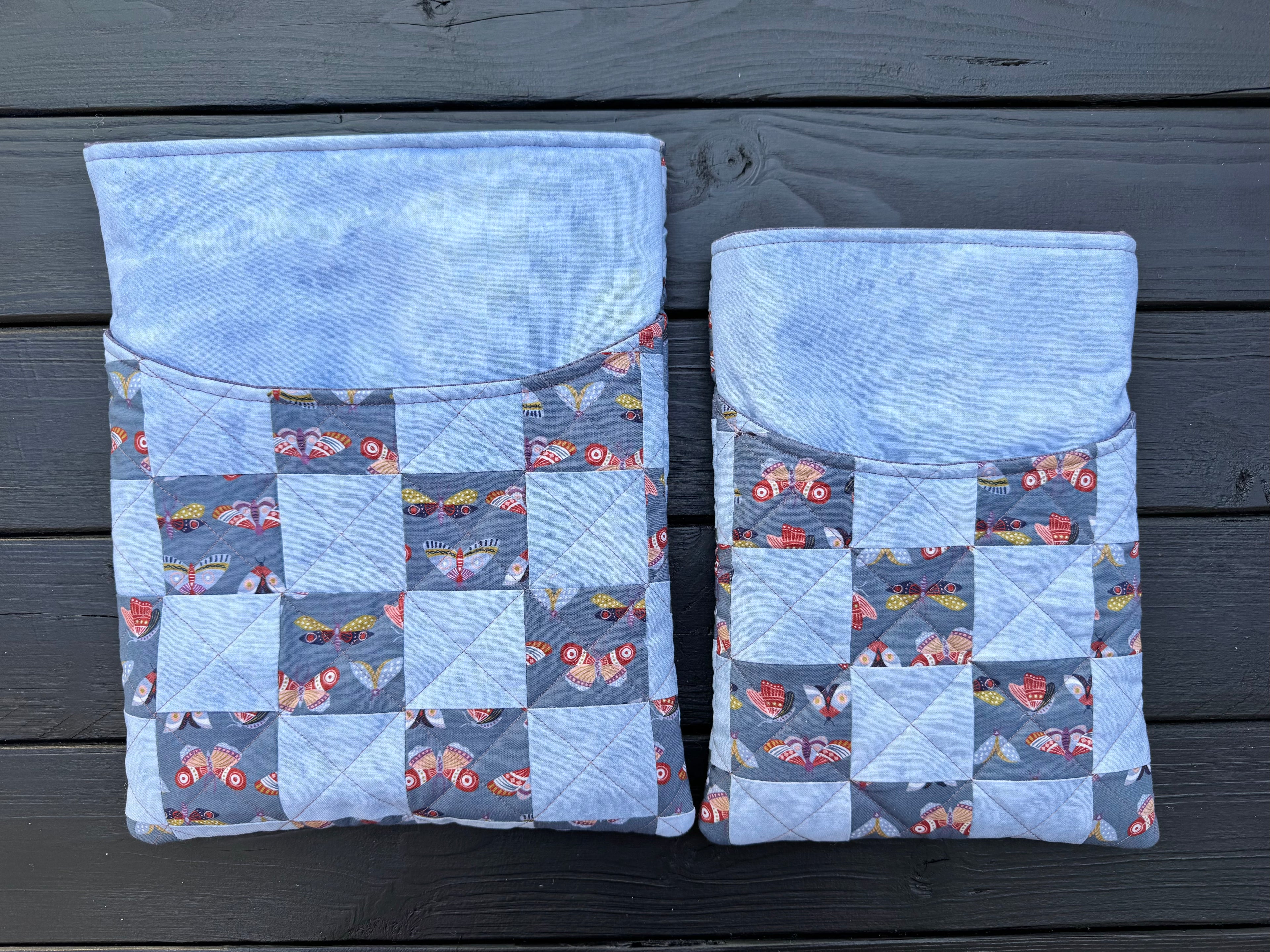 Blue Flutter Folk Quilted Patchwork XL Book or Tech Sleeve