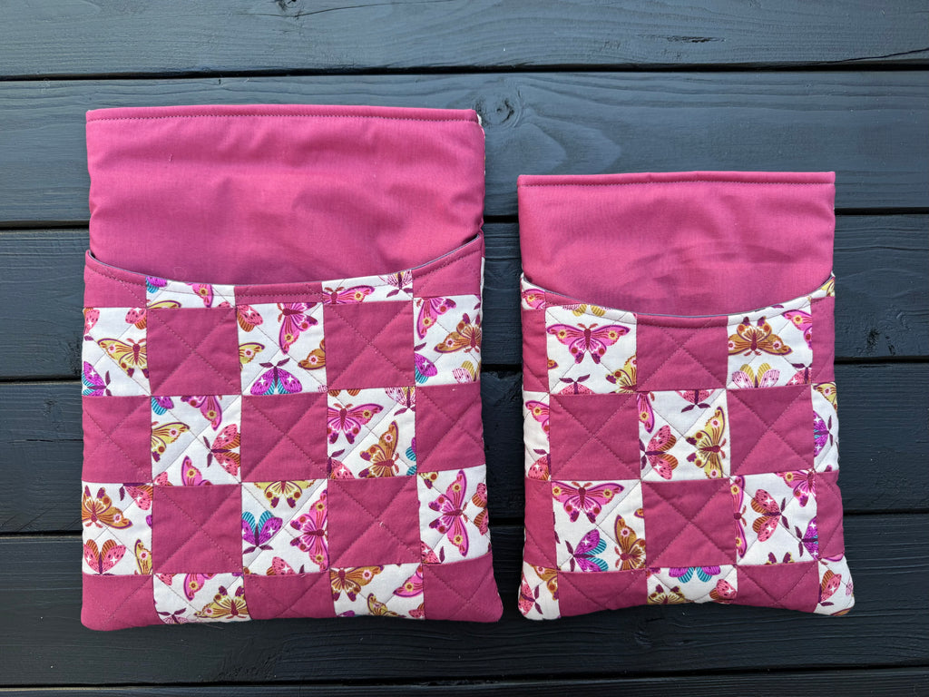 Pink Flutter Folk Quilted Patchwork XL Book or Tech Sleeve