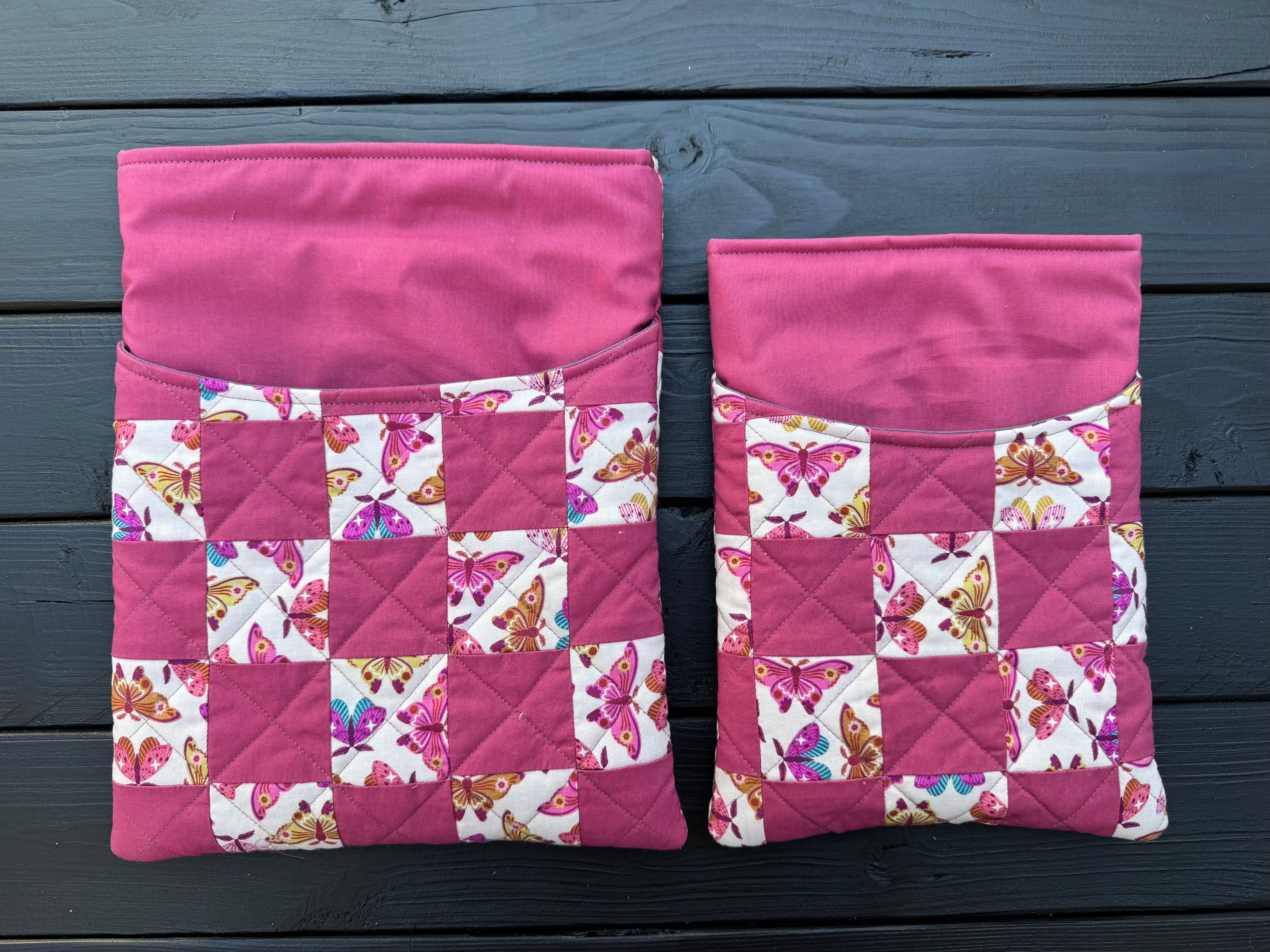 Pink Flutter Folk Quilted Patchwork Book or Tech Sleeve