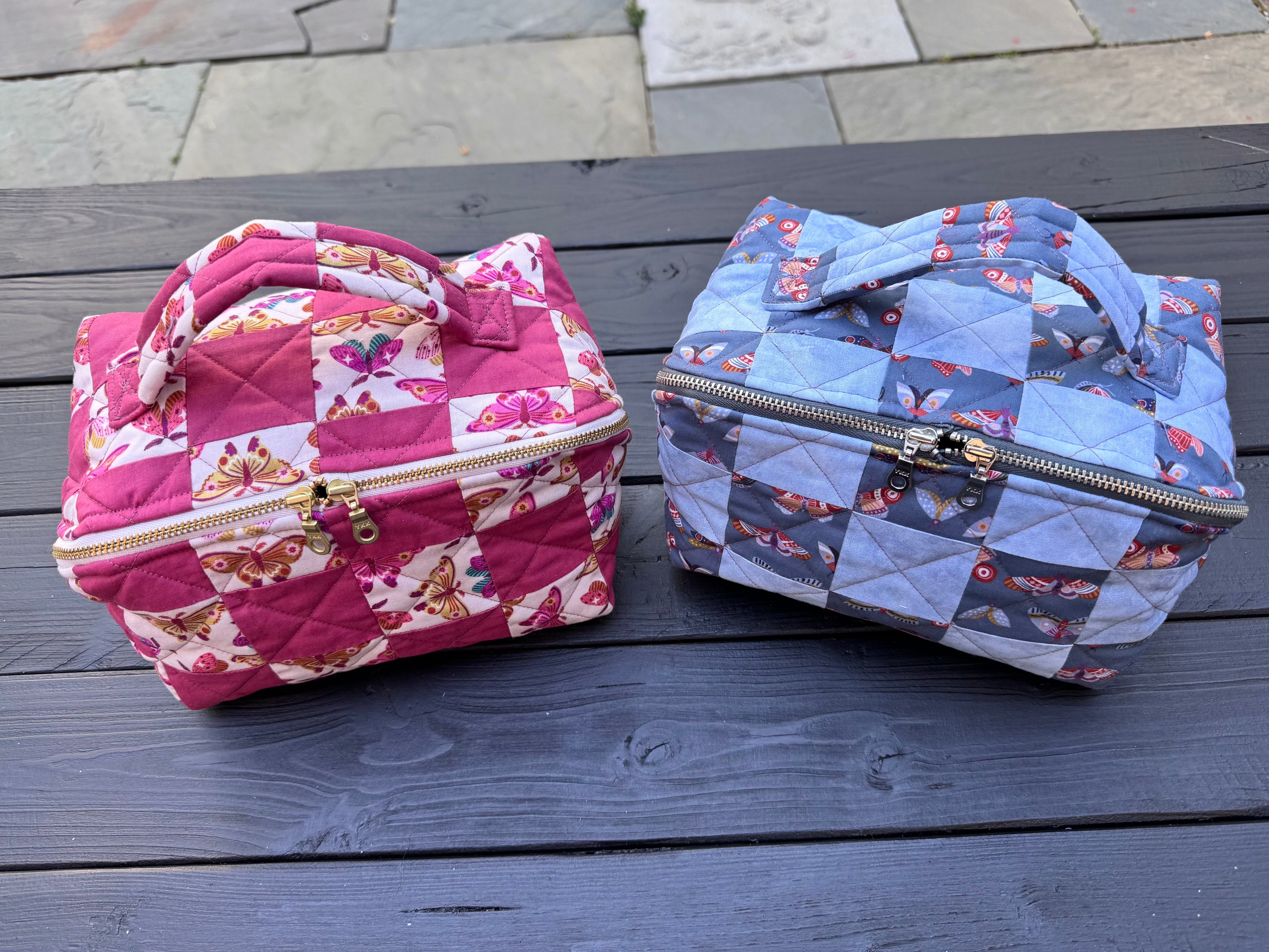 Blue Flutter Folk Quilted Patchwork Open-Flat Boxy Bag