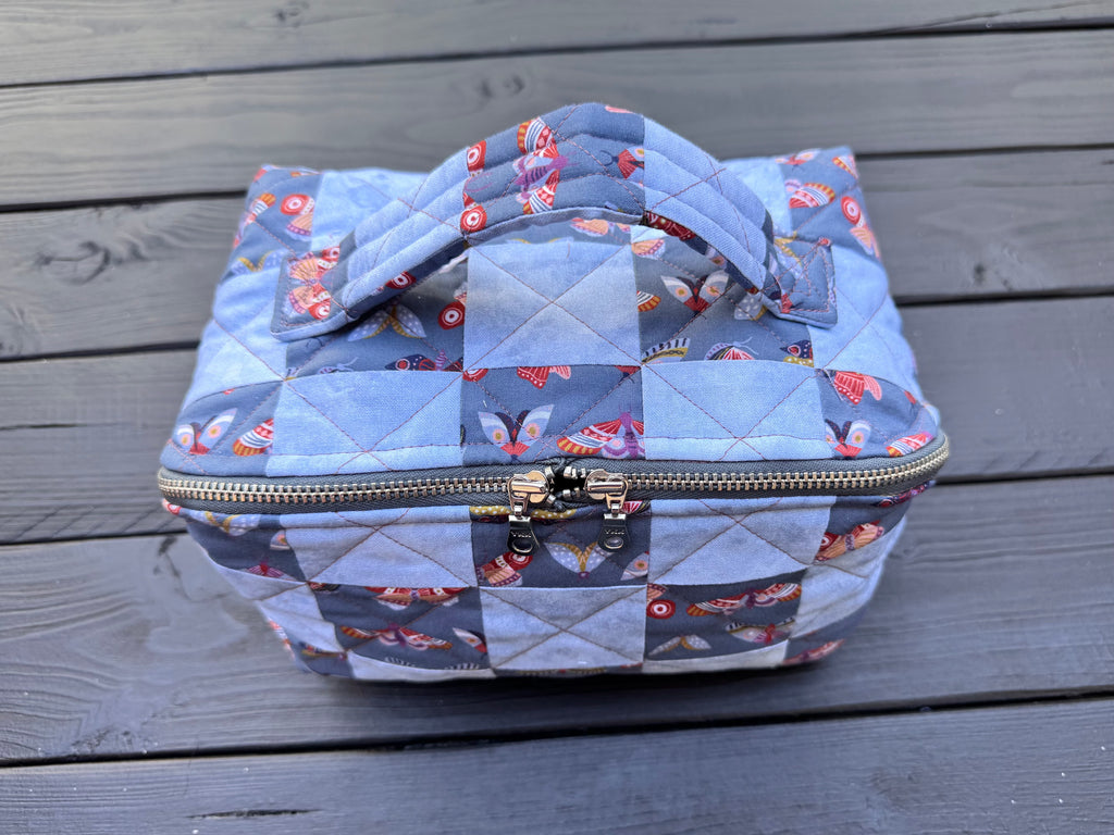 Blue Flutter Folk Quilted Patchwork Open-Flat Boxy Bag