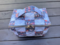 Blue Flutter Folk Quilted Patchwork Open-Flat Boxy Bag