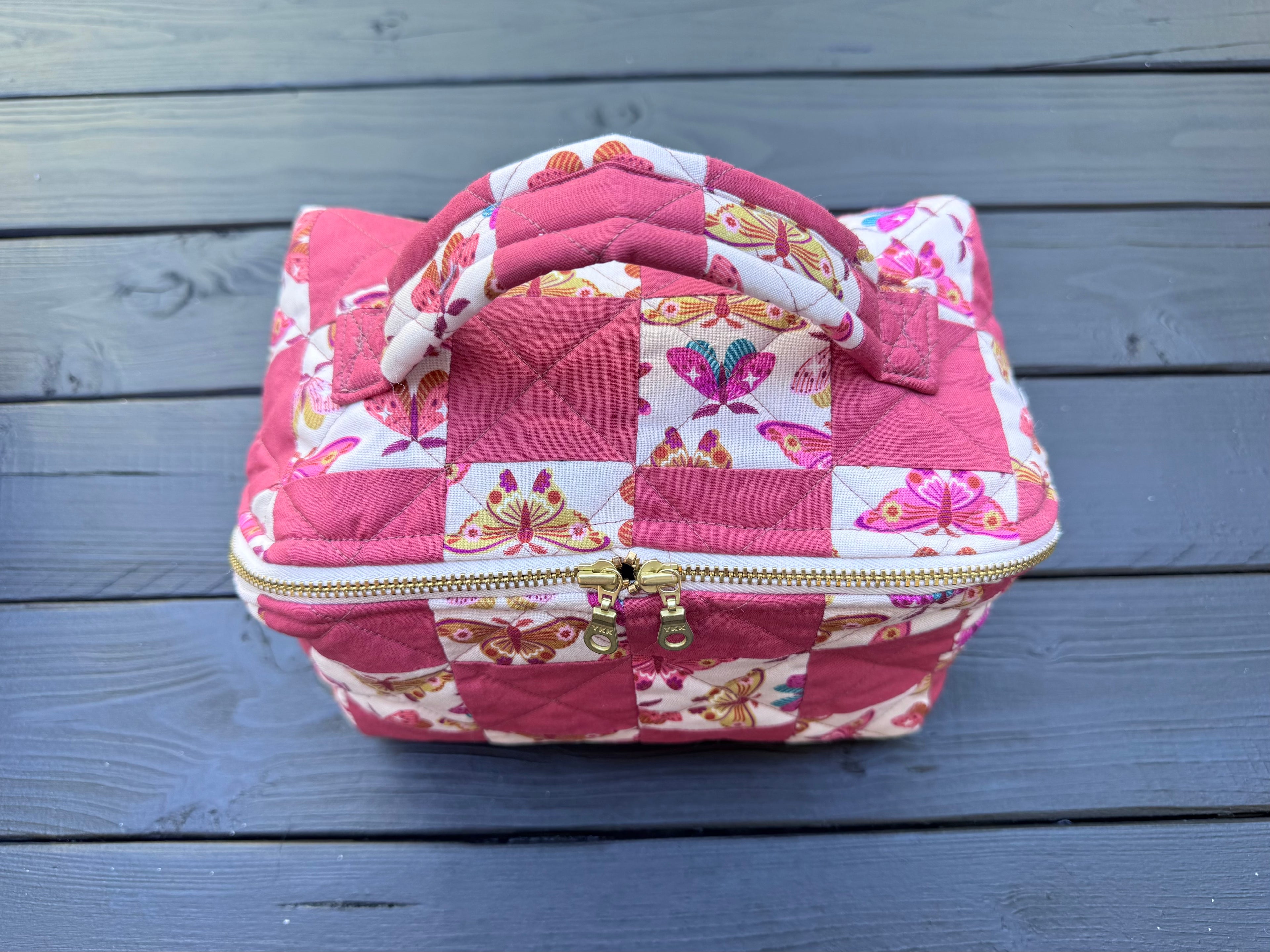 Pink Flutter Folk Quilted Patchwork Open-Flat Boxy Bag