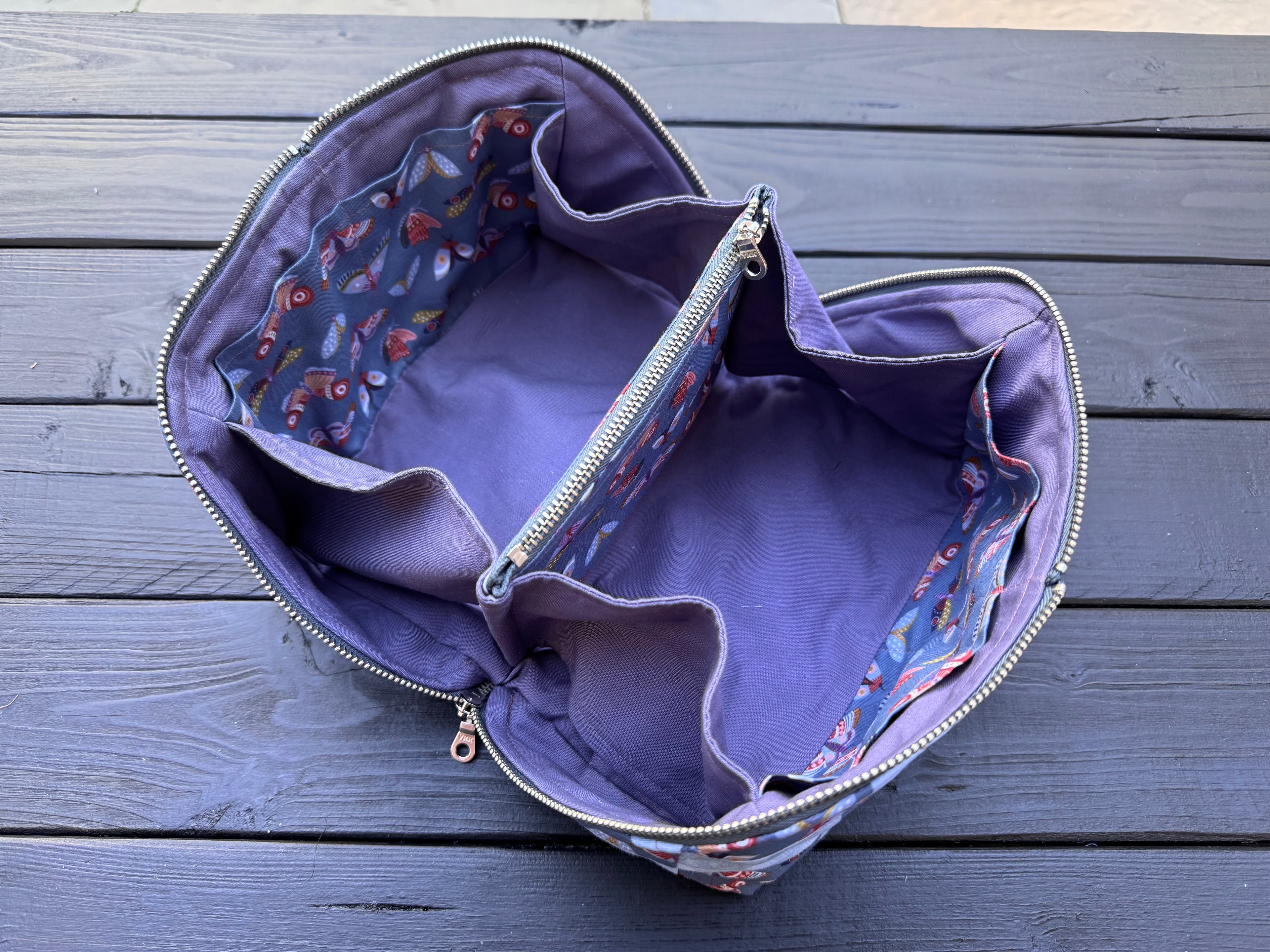 Blue Flutter Folk Quilted Patchwork Open-Flat Boxy Bag