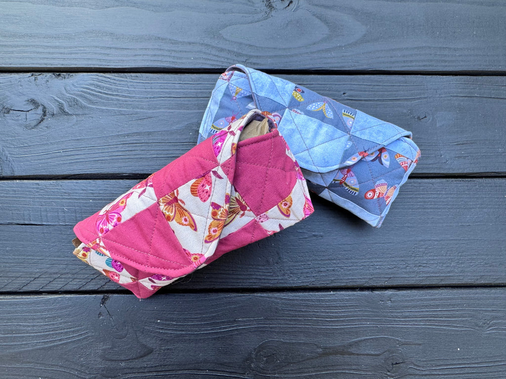 Pink Flutter Folk Soft Shell Quilted Patchwork Glasses Case