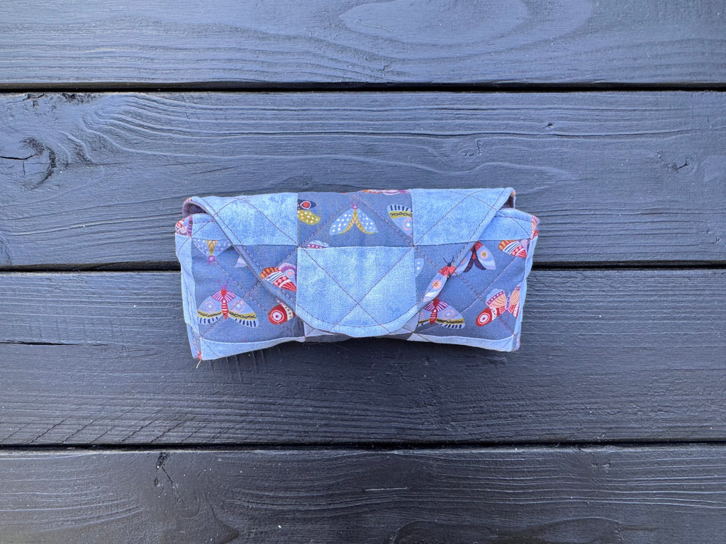 Blue Flutter Folk Soft Shell Quilted Patchwork Glasses Case