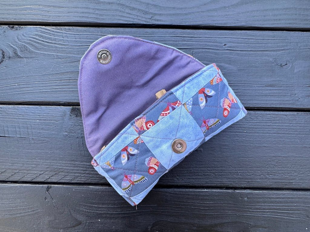 Blue Flutter Folk Soft Shell Quilted Patchwork Glasses Case