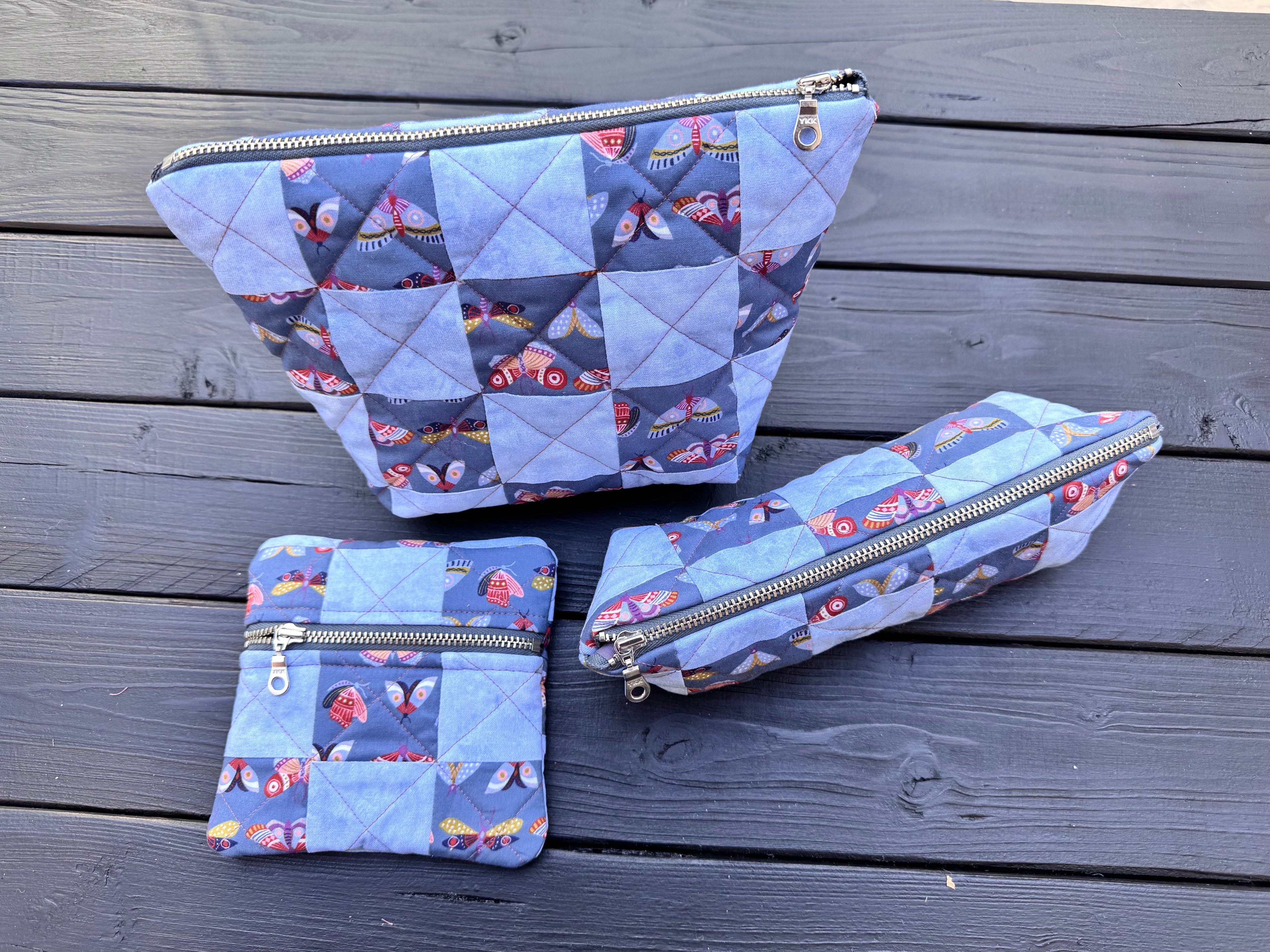 Blue Flutter Folk Quilted Patchwork Zipper Pouch