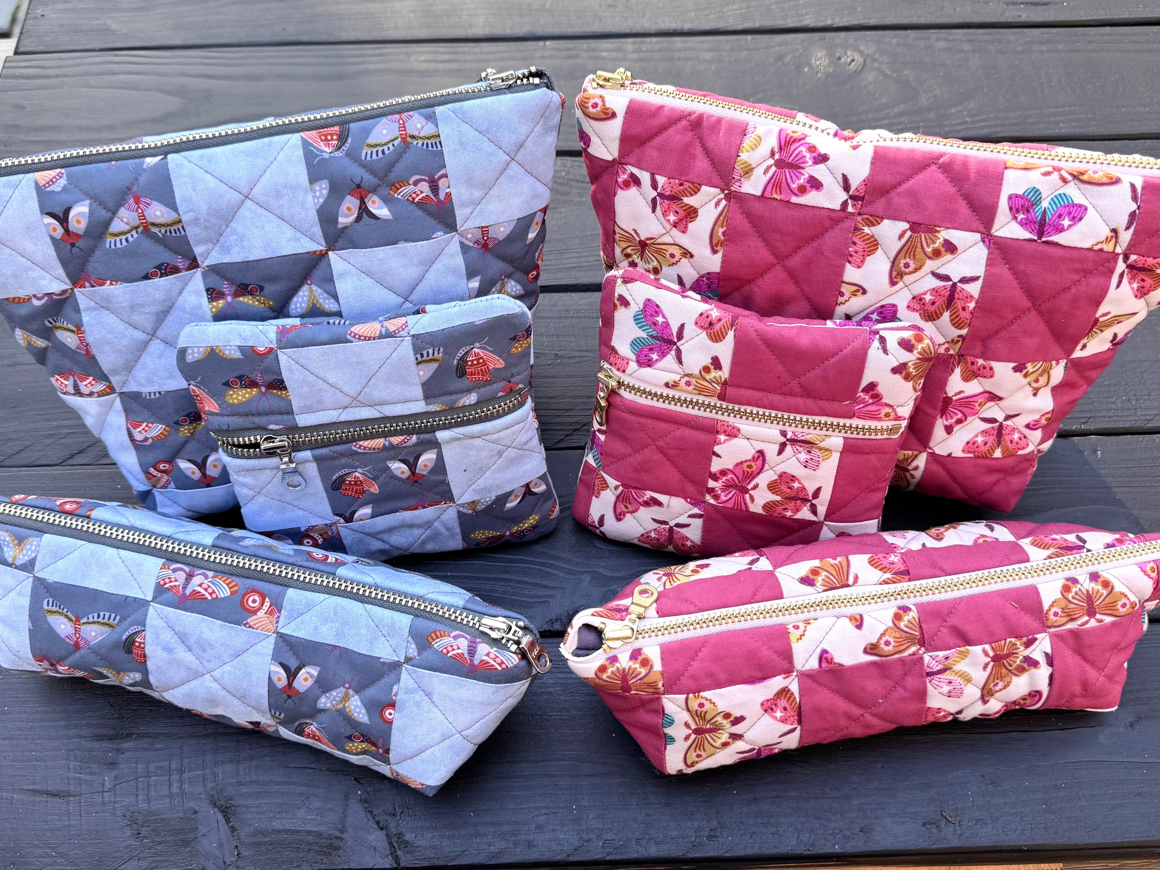 Pink Flutter Folk Quilted Patchwork Zipper Pouch