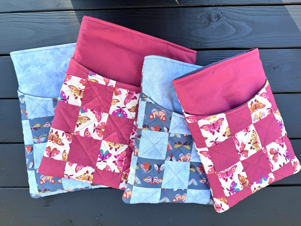Pink Flutter Folk Quilted Patchwork XL Book or Tech Sleeve