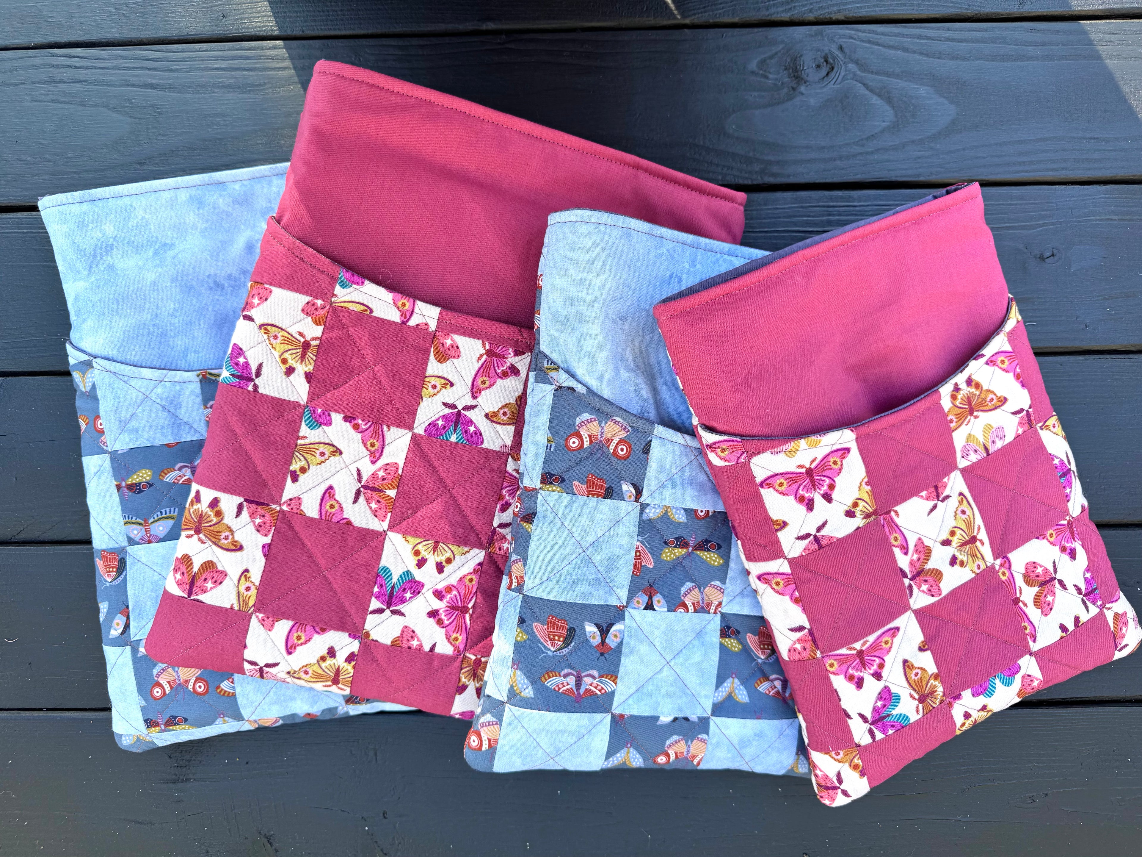 Blue Flutter Folk Quilted Patchwork XL Book or Tech Sleeve