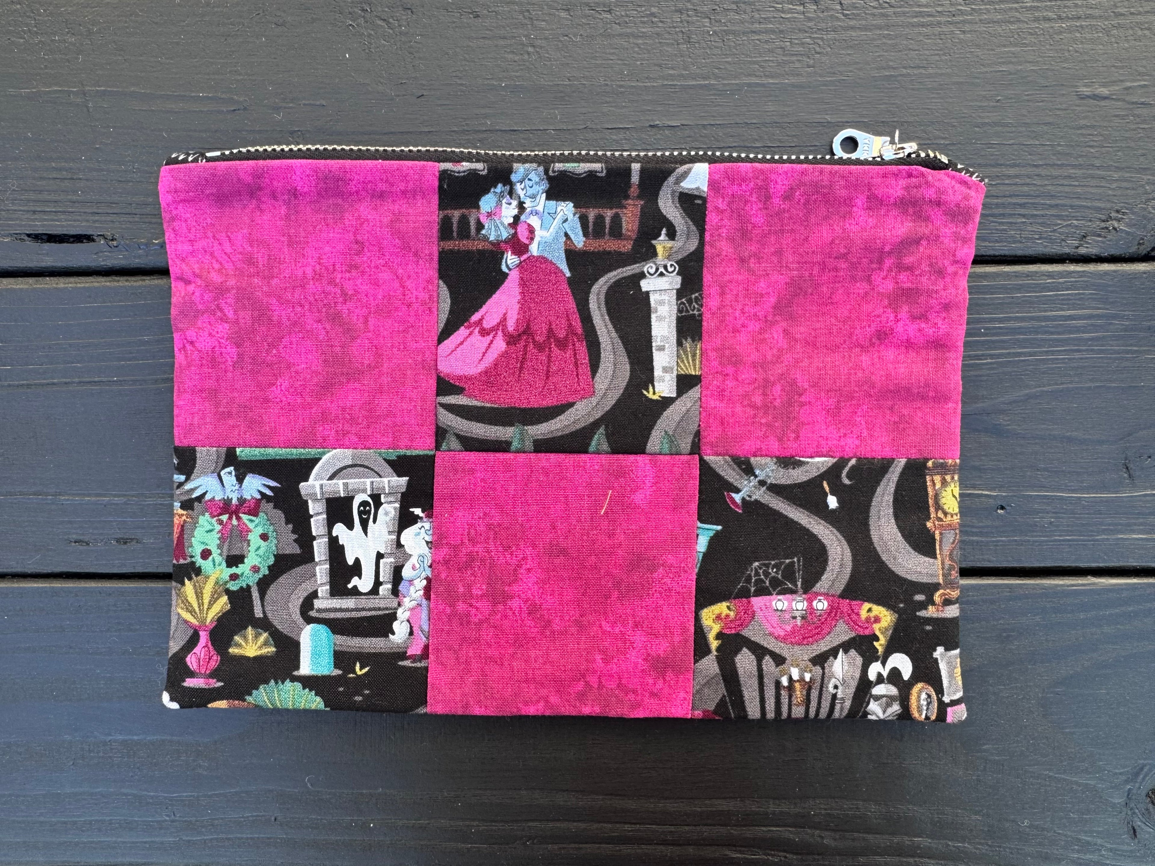 Pink "Grim Grinning Glow" 6x9 Patchwork Zipper Pouch
