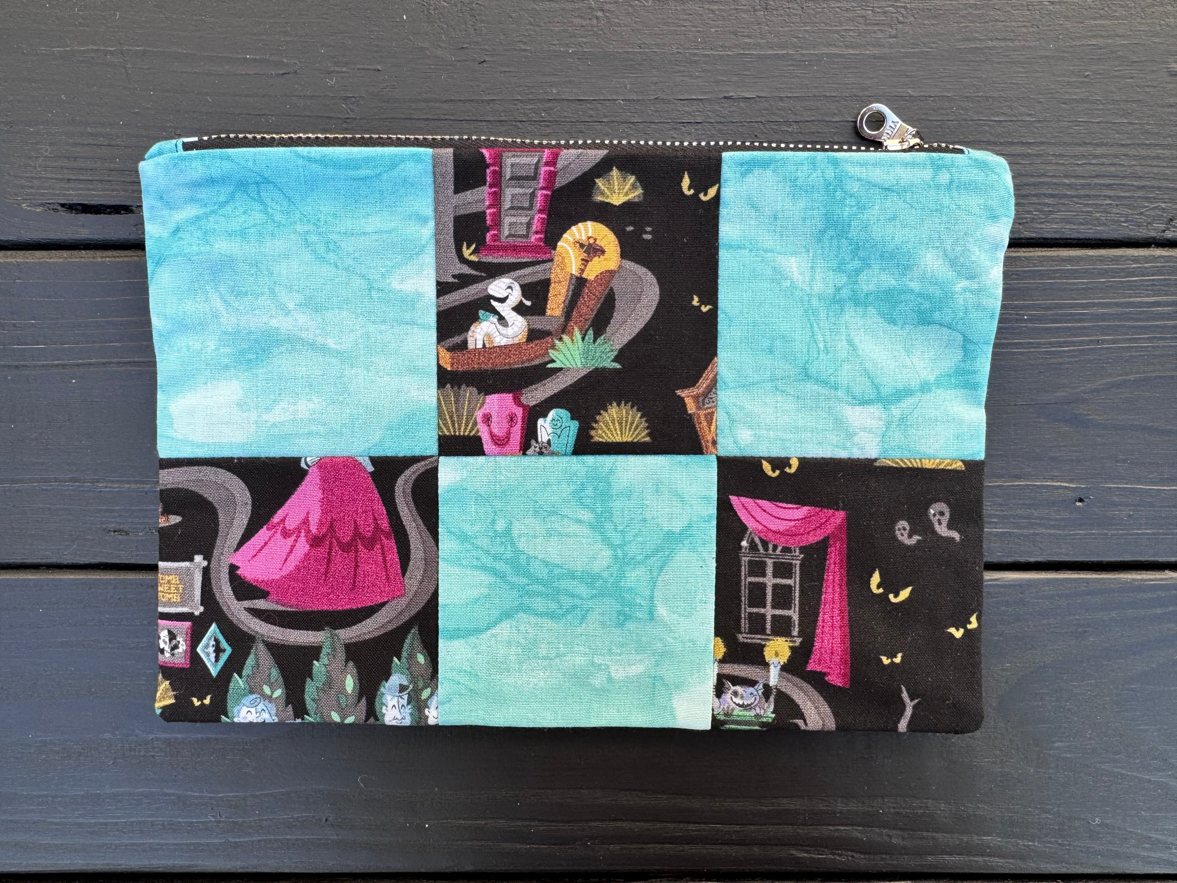 Blue "Grim Grinning Glow" 6x9 Patchwork Zipper Pouch